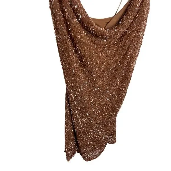 Revolve Retrofete Mich Beaded Sequin Mini Dress Cowl Neck Bronze Size Medium - Picture 7 of 15